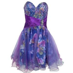 Alyce Designs Strapless Blue Purple Sweetheart Sequin Prom Formal Dress sz 2
